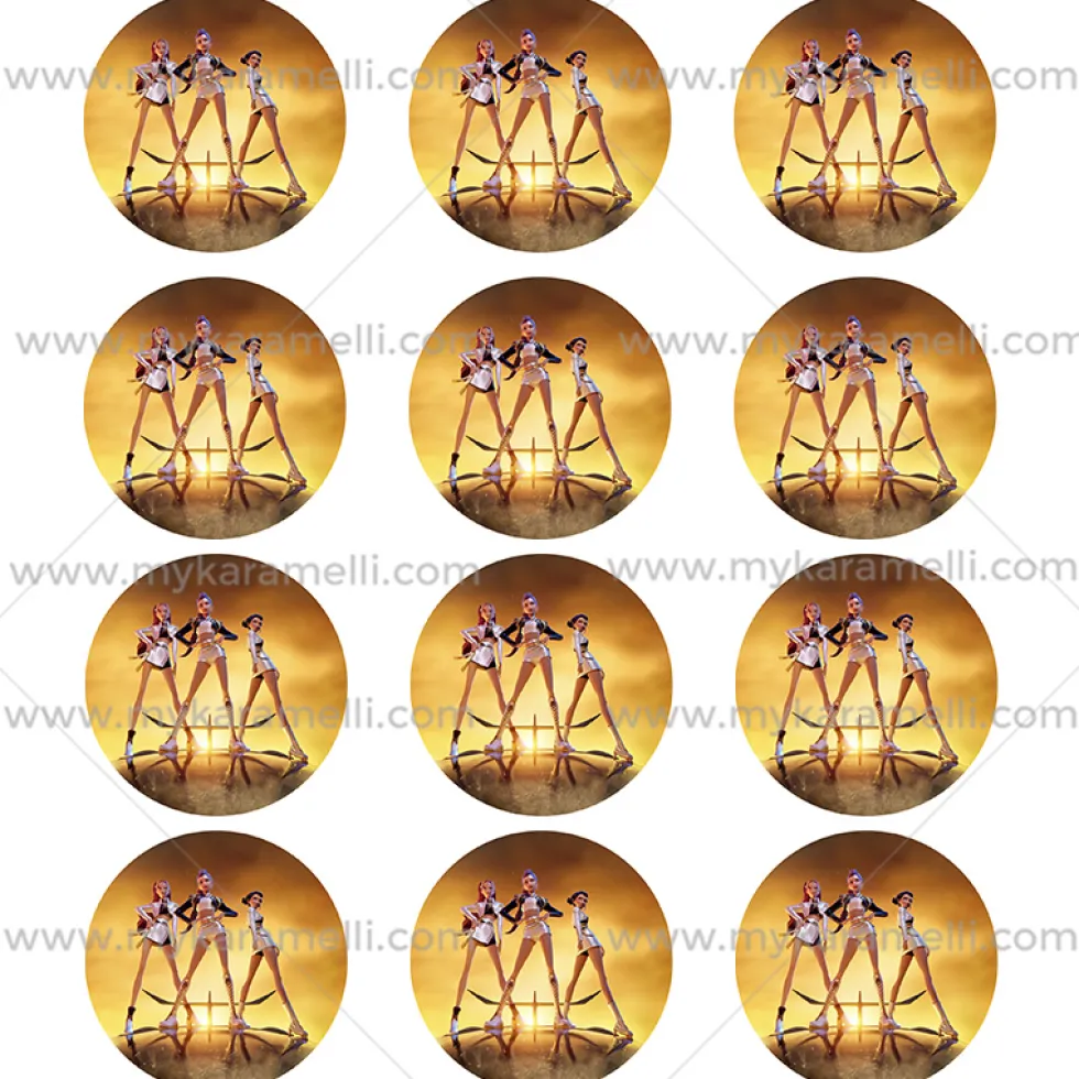 Juego de 12 Impresiones de 6 cm en Papel Comestible Las Guerreras K-POP Mod B