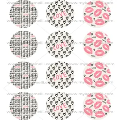 Juego de 12 Impresiones en Papel de Azúcar San Valentín Modelo A 6 cm