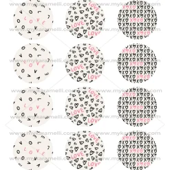 Juego de 12 Impresiones en Papel de Azúcar San Valentín Modelo B 6 cm