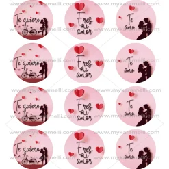 Juego de 12 Impresiones en Papel de Azúcar San Valentín Modelo C 6 cm