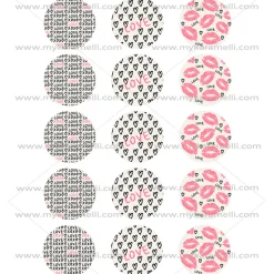 Juego de 15 Impresiones en Papel de Azúcar San Valentín Modelo A 5 cm