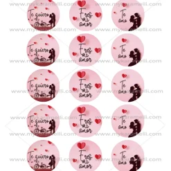 Juego de 15 Impresiones en Papel de Azúcar San Valentín Modelo C 5 cm