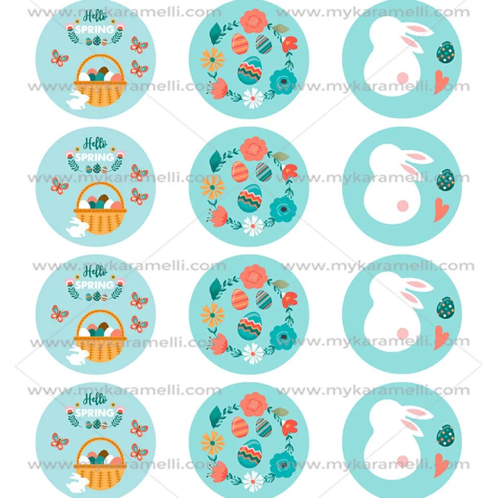 Juego de 12 Impresiones en Papel de Azúcar Pascua Modelo B 6 cm