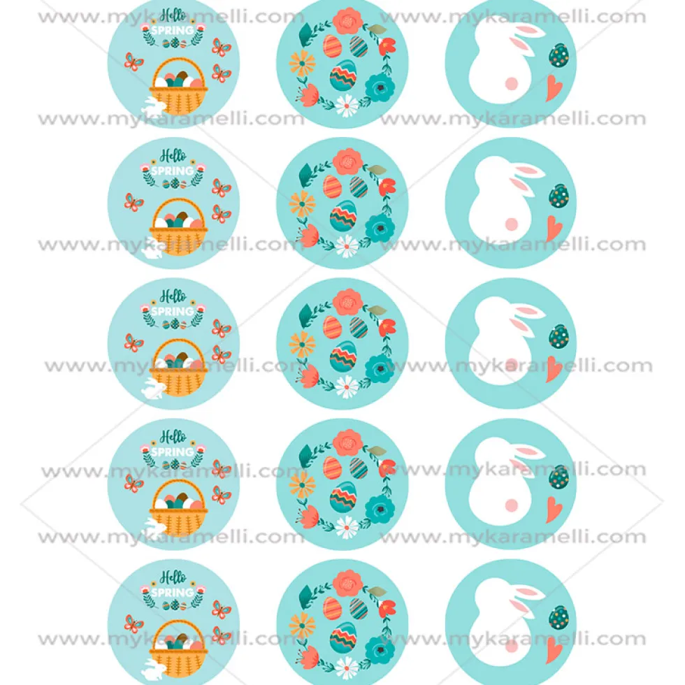 Juego de 15 Impresiones en Papel de Azúcar Pascua Modelo B 5 cm