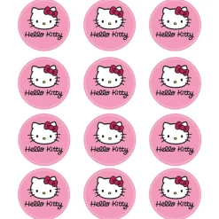 Juego de 12 Impresiones en Papel Comestible Hello Kitty 6 cm Mod B