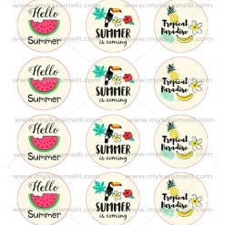 Juego de 12 Impresiones en Papel de Azúcar Verano Modelo B 6 cm