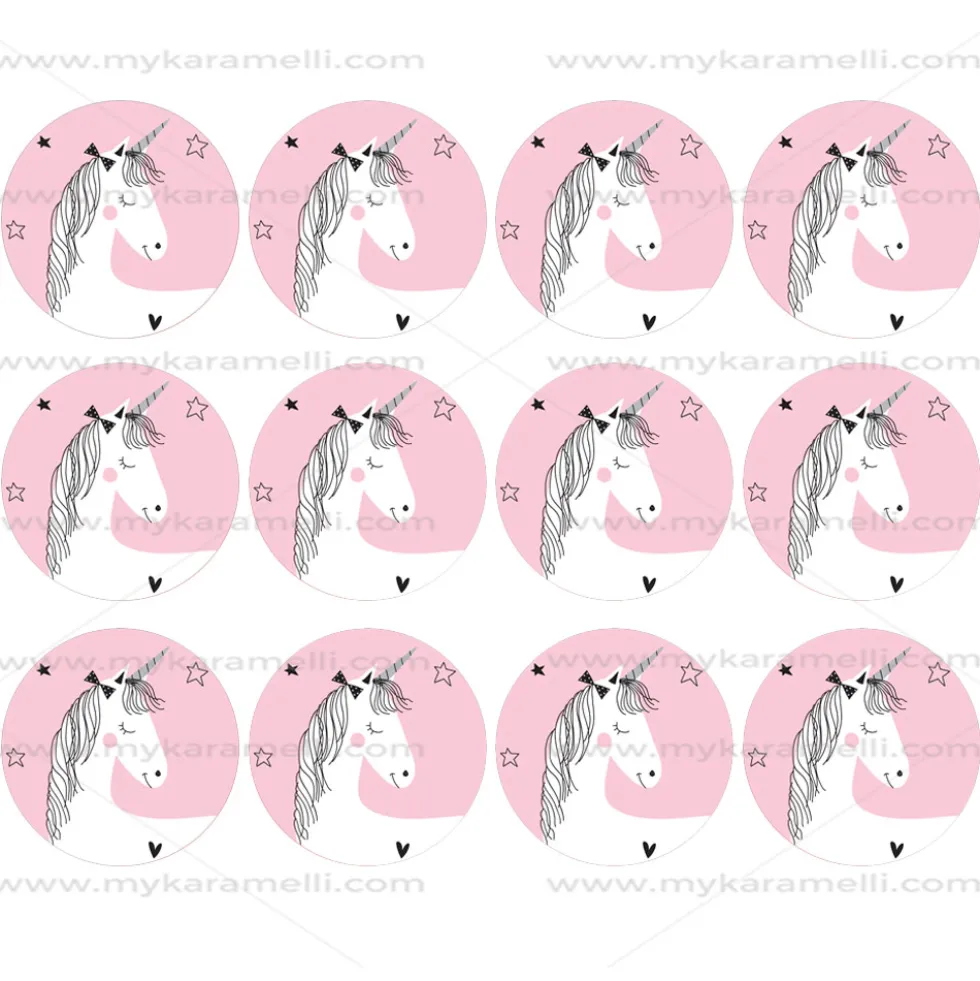Juego de 12 Impresiones en Papel de Azúcar Unicornio