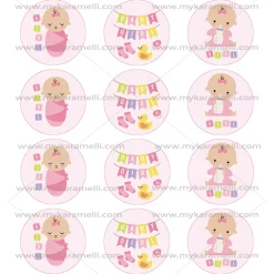 Juego de 12 Impresiones en Papel de Azúcar Baby Girl Modelo A 6 cm