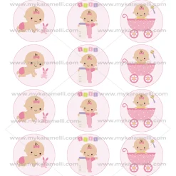 Juego de 12 Impresiones en Papel de Azúcar Baby Girl Modelo B 6 cm