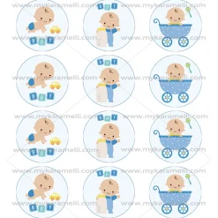 Juego de 12 Impresiones en Papel de Azúcar Baby Boy Modelo B 6 cm