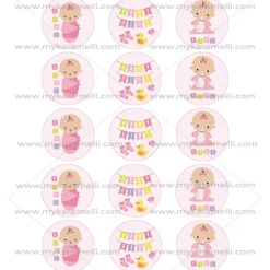 Juego de 15 Impresiones en Papel de Azúcar Baby Girl Modelo A 5 cm