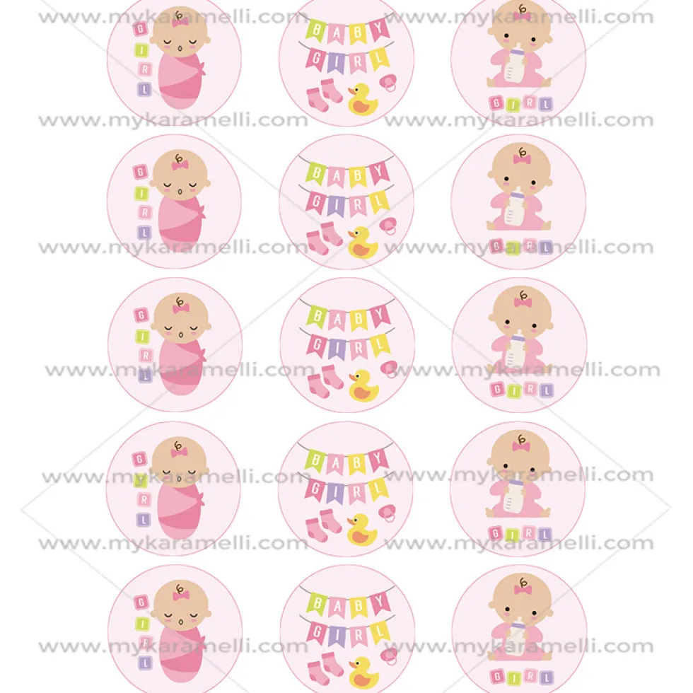 Juego de 15 Impresiones en Papel de Azúcar Baby Girl Modelo A 5 cm