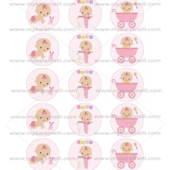 Juego de 15 Impresiones en Papel de Azúcar Baby Girl Modelo B 5 cm