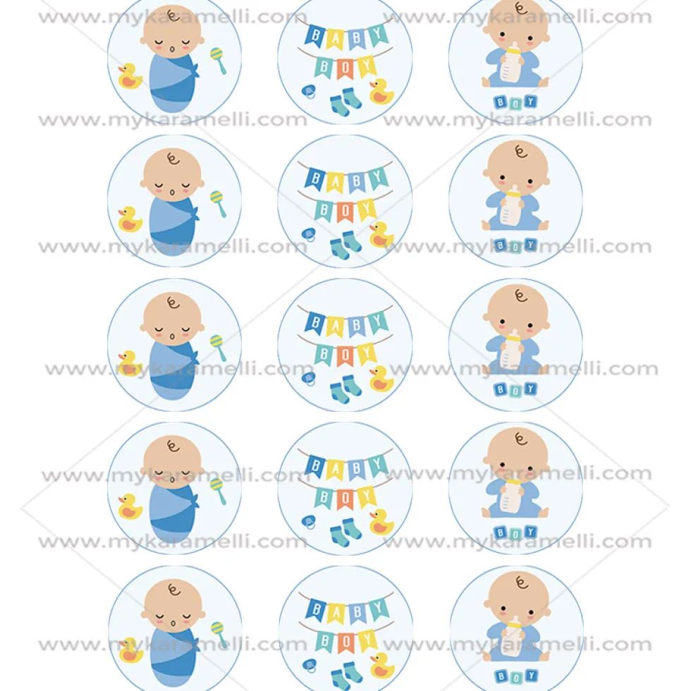 Juego de 15 Impresiones en Papel de Azúcar Baby Boy Modelo A 5 cm
