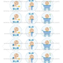 Juego de 15 Impresiones en Papel de Azúcar Baby Boy Modelo B 5 cm