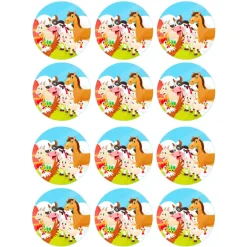 Juego de 12 Impresiones en Papel de Azúcar Animales de la Granja
