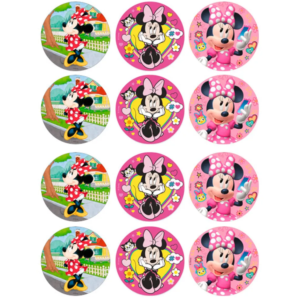 Juego de 12 Impresiones en Papel de Azúcar Minnie Mouse