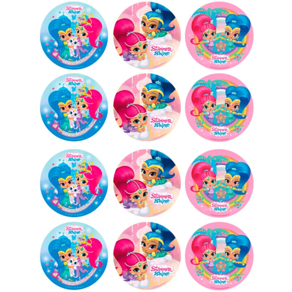 Juego de 12 Impresiones en Papel de Azúcar Shimmer & Shine