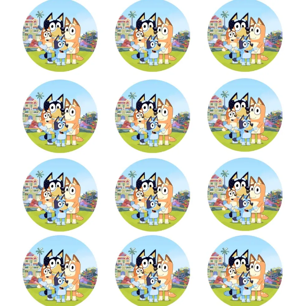 Juego de 12 Impresiones en Papel Comestible Bluey 6 cm