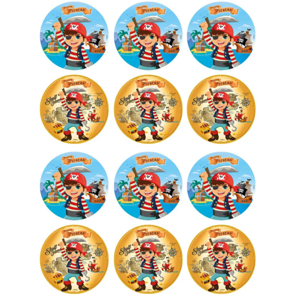 Juego de 12 Impresiones en Papel de Azúcar Piratas