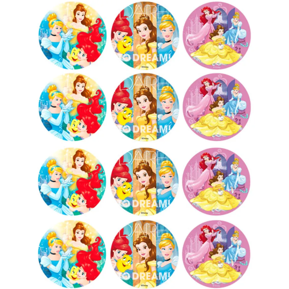 Juego de 12 Impresiones en Papel de Azúcar Princesas