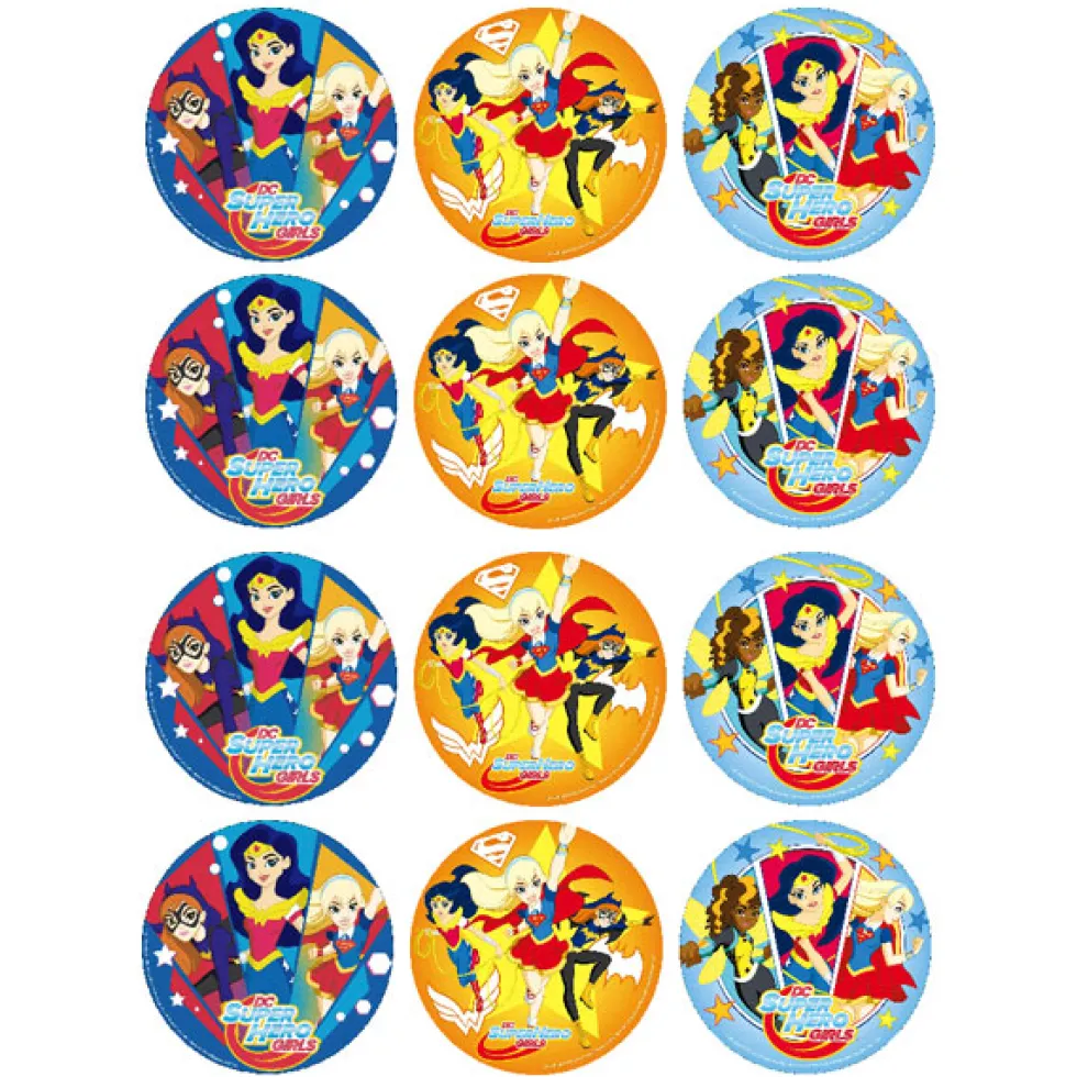 Juego de 12 Impresiones en Papel de Azúcar Super Hero Girls
