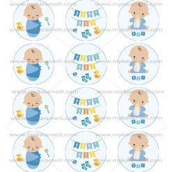 Juego de 12 Impresiones en Papel de Azúcar Baby Boy Modelo A 6 cm