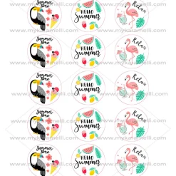 Juego de 15 Impresiones en Papel de Azúcar Verano Modelo A 5 cm