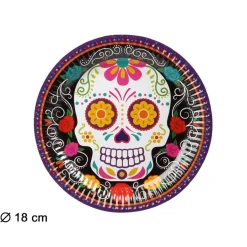 Juego de 6 Platos Calavera Halloween 18 cm