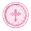 Juego de 8 Platos Comunión Cruz Rosa 17 cm