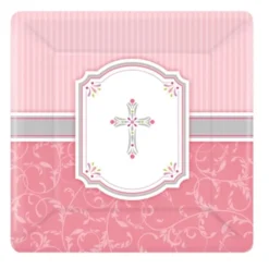 Juego de 8 platos de comunión rosa 25cm