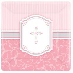 Juego de 8 platos de comunión rosa 17cm