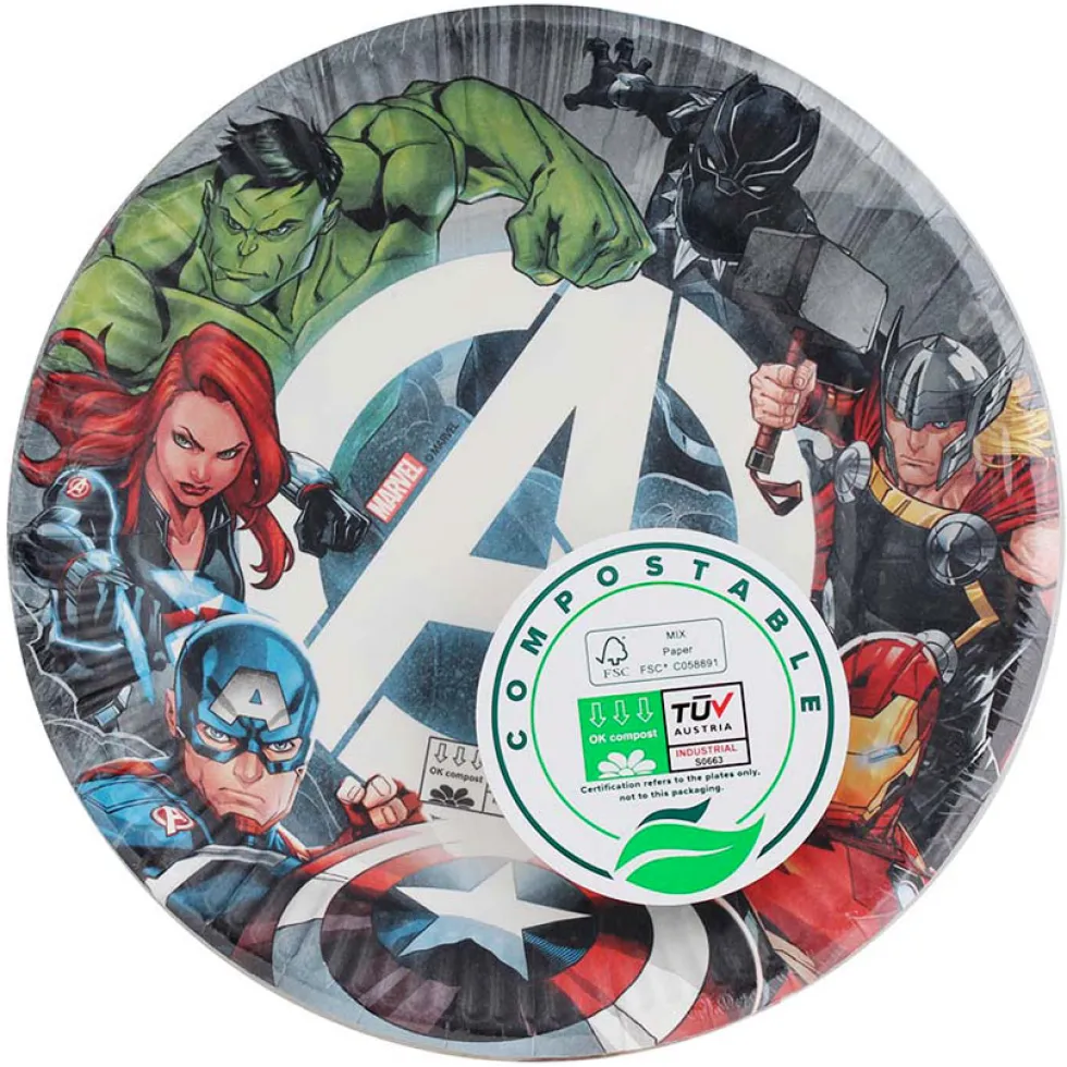 Juego de 8 Platos Los Vengadores 23 cm Compostables