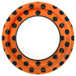 Juego de 8 platos naranjas con lunares negros 22cm