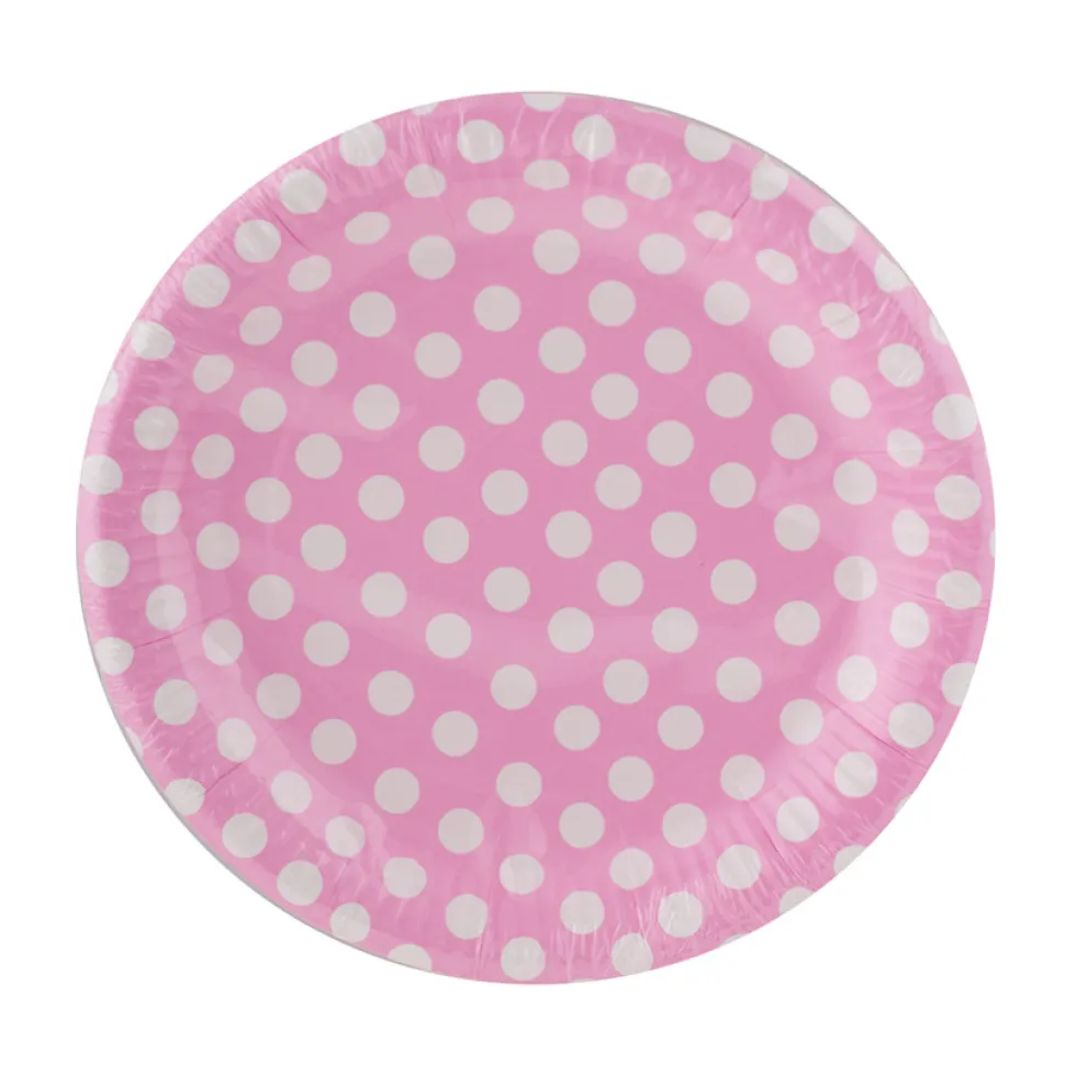 Juego de 6 Platos Rosas con Lunares Blancos