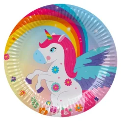 Juego de 6 Platos Unicornio Arcoíris 23 cm