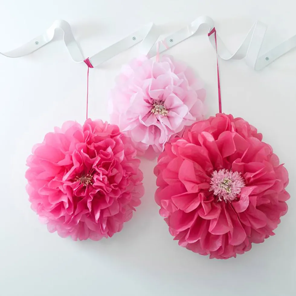 Juego de 3 Pompones Florales Rosas