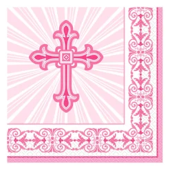 Juego de 16 Servilletas Comunión Cruz Rosa