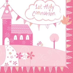 Juego de 16 Servilletas Comunión Iglesia Rosa