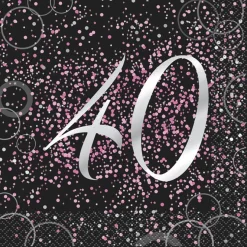 Juego de 16 Servilletas 40 Cumpleaños Rosa