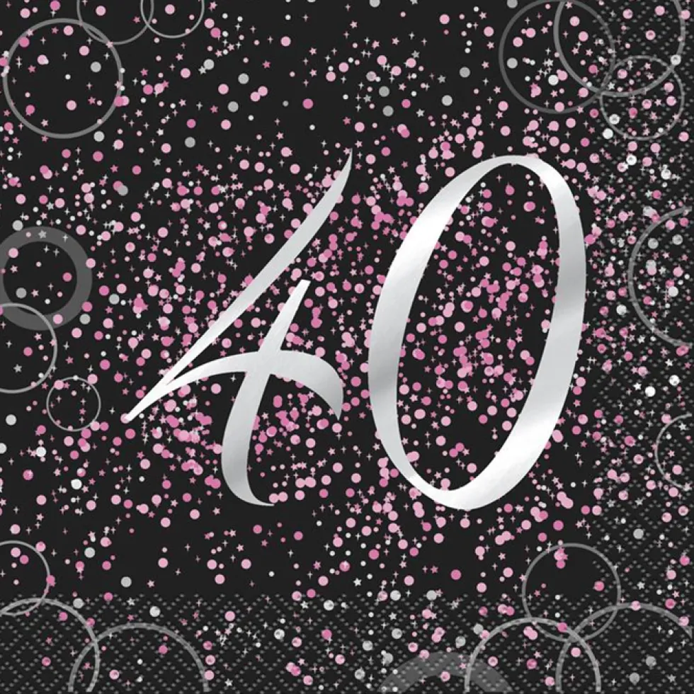 Juego de 16 Servilletas 40 Cumpleaños Rosa
