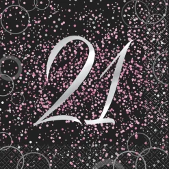 Juego de 16 Servilletas 21 Cumpleaños Rosa