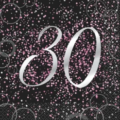Juego de 16 Servilletas 30 Cumpleaños Rosa