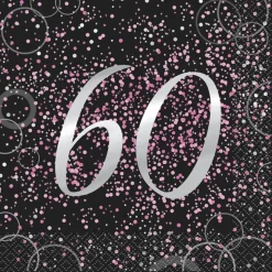 Juego de 16 Servilletas 60 Cumpleaños Rosa