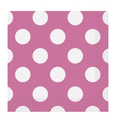 Juego de 16 servilletas de Coctail Rosas con Lunares Blancos