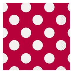 Juego de 16 servilletas Rojas con Lunares Blancos 17 cm