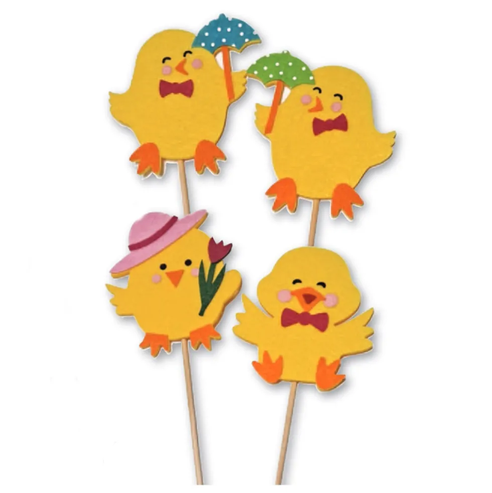Juego de 12 Toppers Pollitos Pascua 8 cm