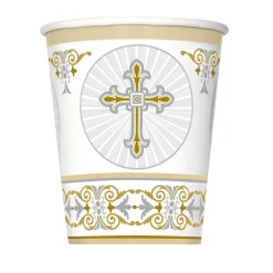 Juego de 8 Vasos Comunión Cruz Dorada