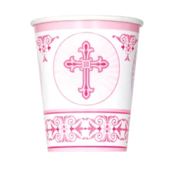 Juego de 8 Vasos Comunión Cruz Rosa