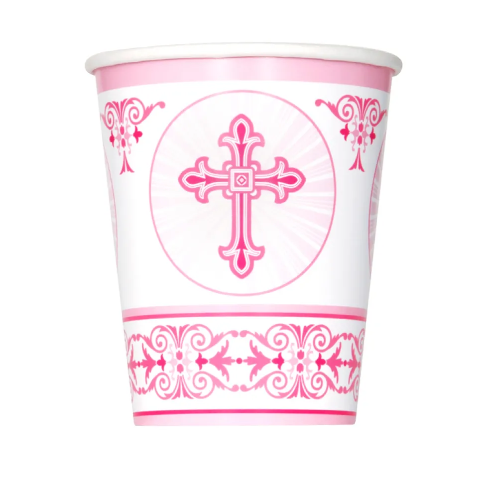 Juego de 8 Vasos Comunión Cruz Rosa